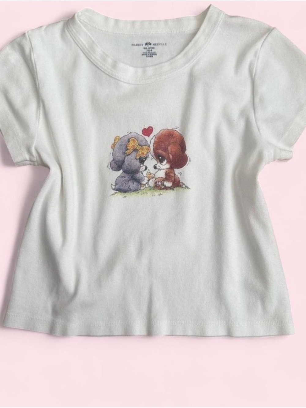 Brandy Melville White Graphic Tee with Cute Puppy love top